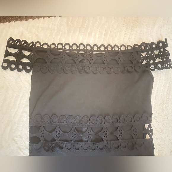 Black Summer off shoulder slim fit long dress with lace. - Picture 9 of 12